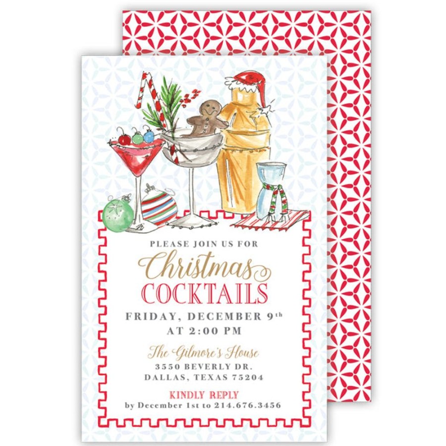 Invitations Rosanne Beck | Hanpainted Holiday Whiskey Drink And Ornaments Large Flat Invitation