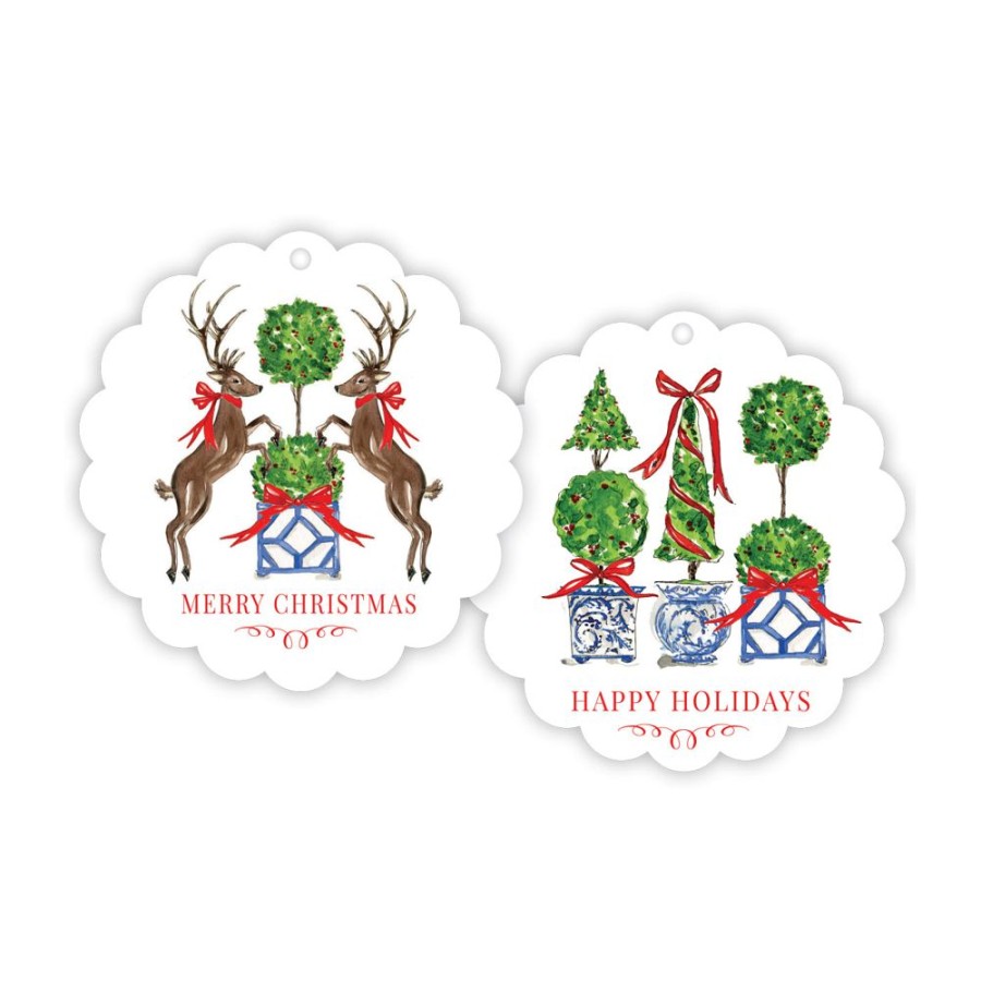 Invitations Rosanne Beck | Christmas Animal Duo Topiary Trio Scalloped Gift Tags