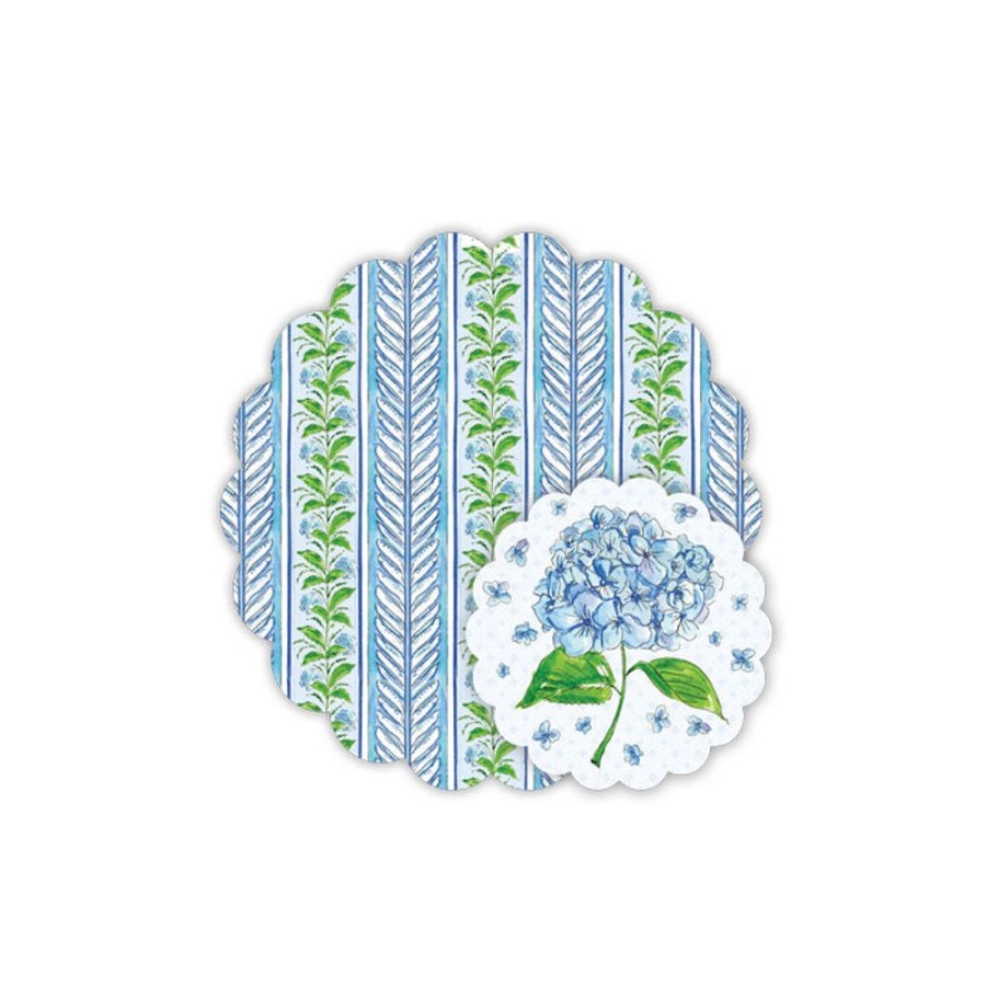 Home & Entertaining Rosanne Beck | Blue Hydrangea Stripe Doily Set