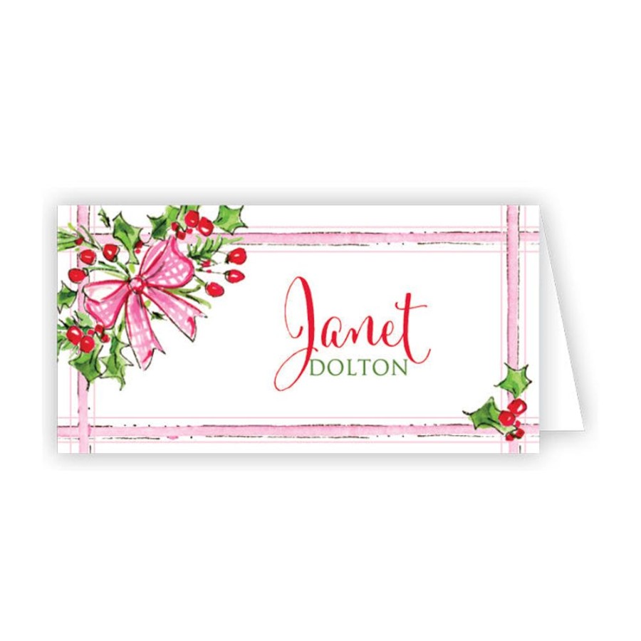 Seasonal Rosanne Beck | Pink Bow & Holly Place Cards