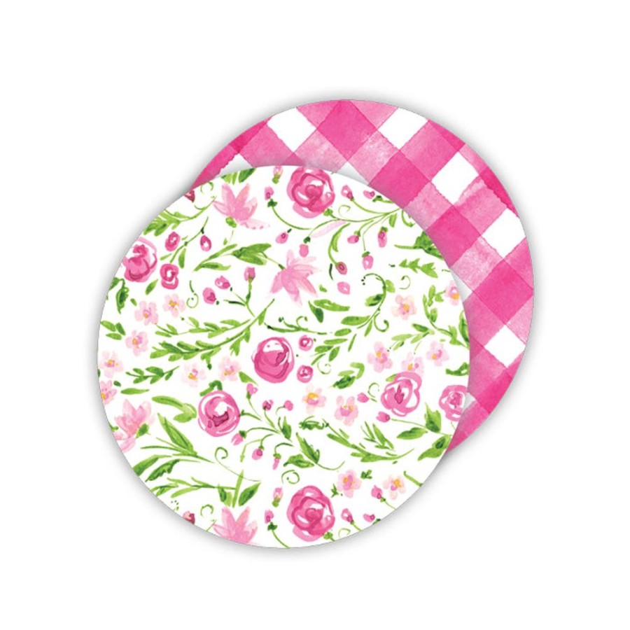 Home & Entertaining Rosanne Beck | Pink Floral - Buffalo Check Paper Coasters