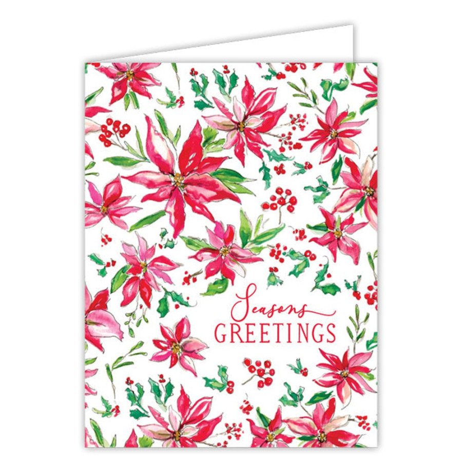 Seasonal Rosanne Beck | Poinsettias And Berries Greeting Card