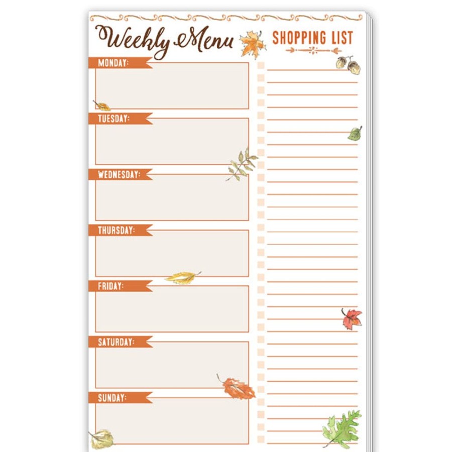 Invitations Rosanne Beck | Weekly Menu Fall Leaves Shopping List Large Notepad