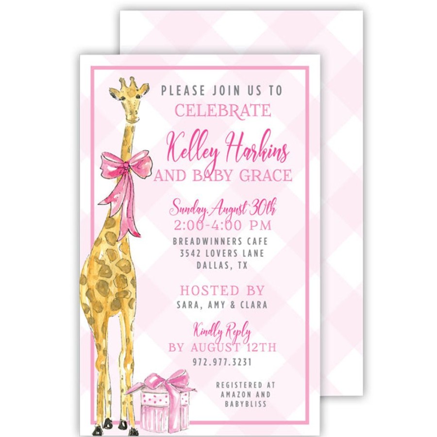 Invitations Rosanne Beck | Handpainted Giraffe Pink Large Flat Invitation