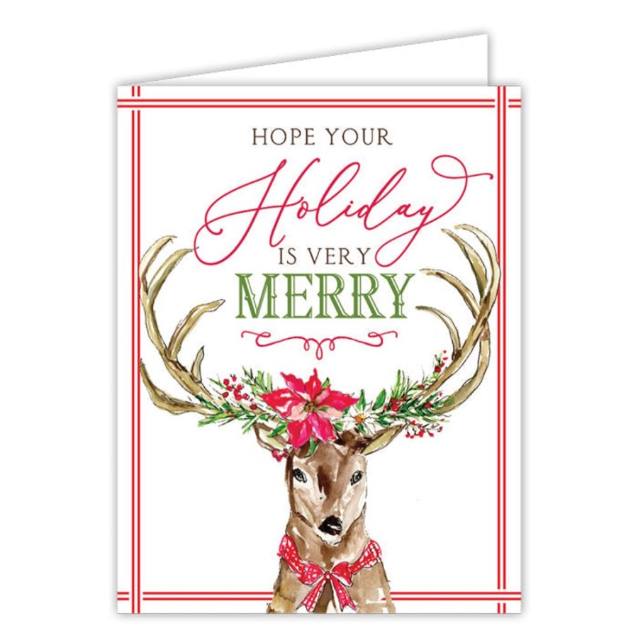 Seasonal Rosanne Beck | Vintage Deer With Holly Garland Greeting Card