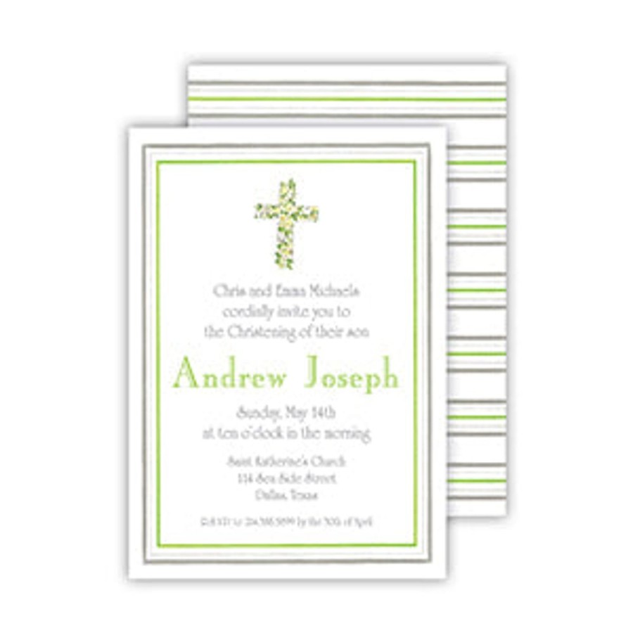 Invitations Rosanne Beck | Floral Cross Grey Medium Flat Invitation