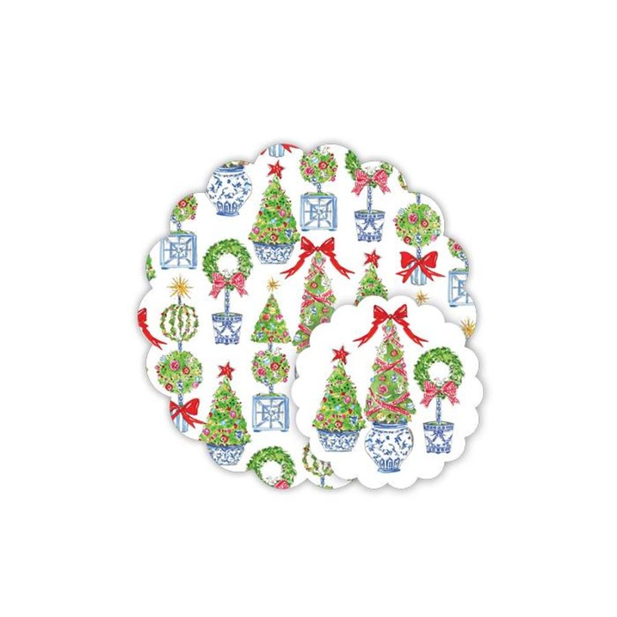 Seasonal Rosanne Beck | Merry And Bright Topiary Trio Doily Set