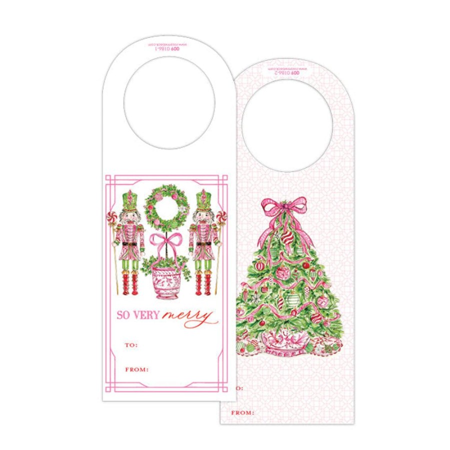 Seasonal Rosanne Beck | Pink Peppermint Tree & Nutcrackers Wine Tags