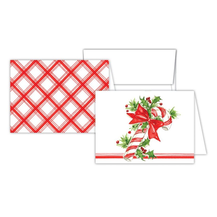 Seasonal Rosanne Beck | Holiday Candy Cane-Red And White Plaid Stationery Note