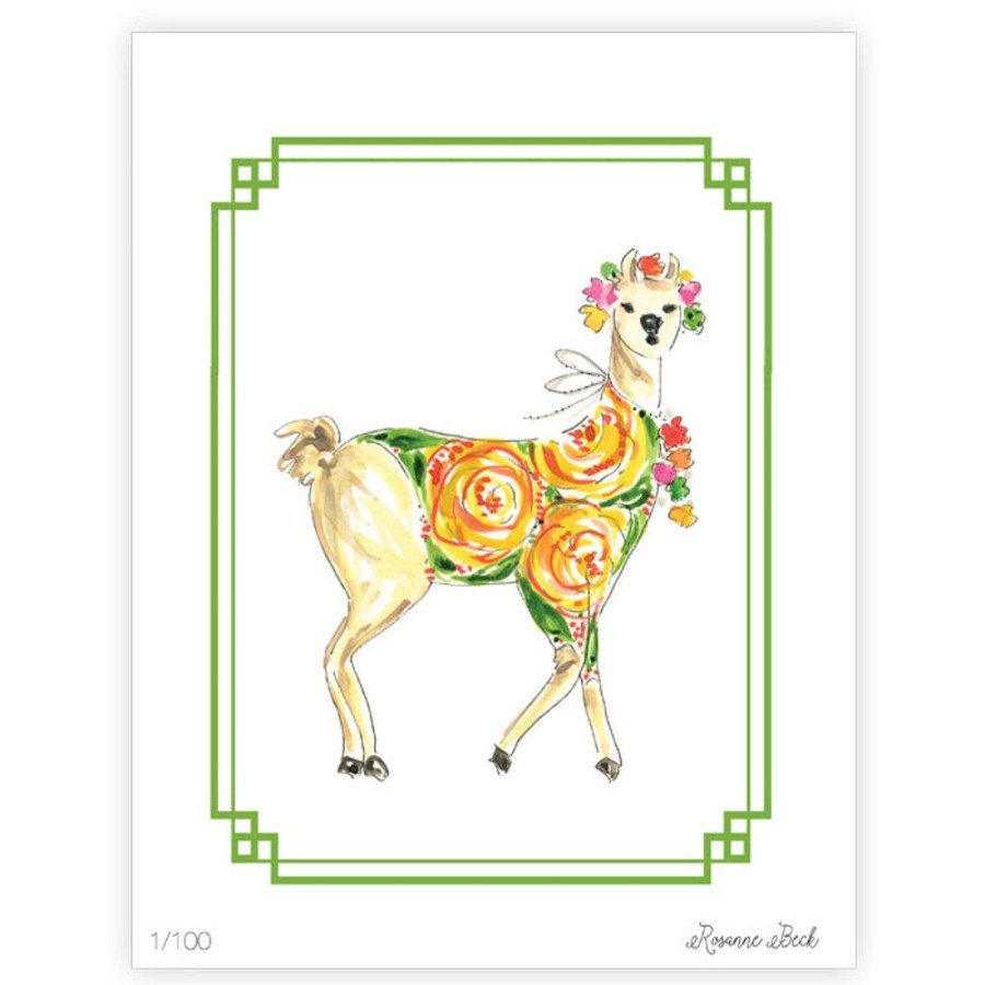 Home & Entertaining Rosanne Beck | Green Llama Watercolor Art Print