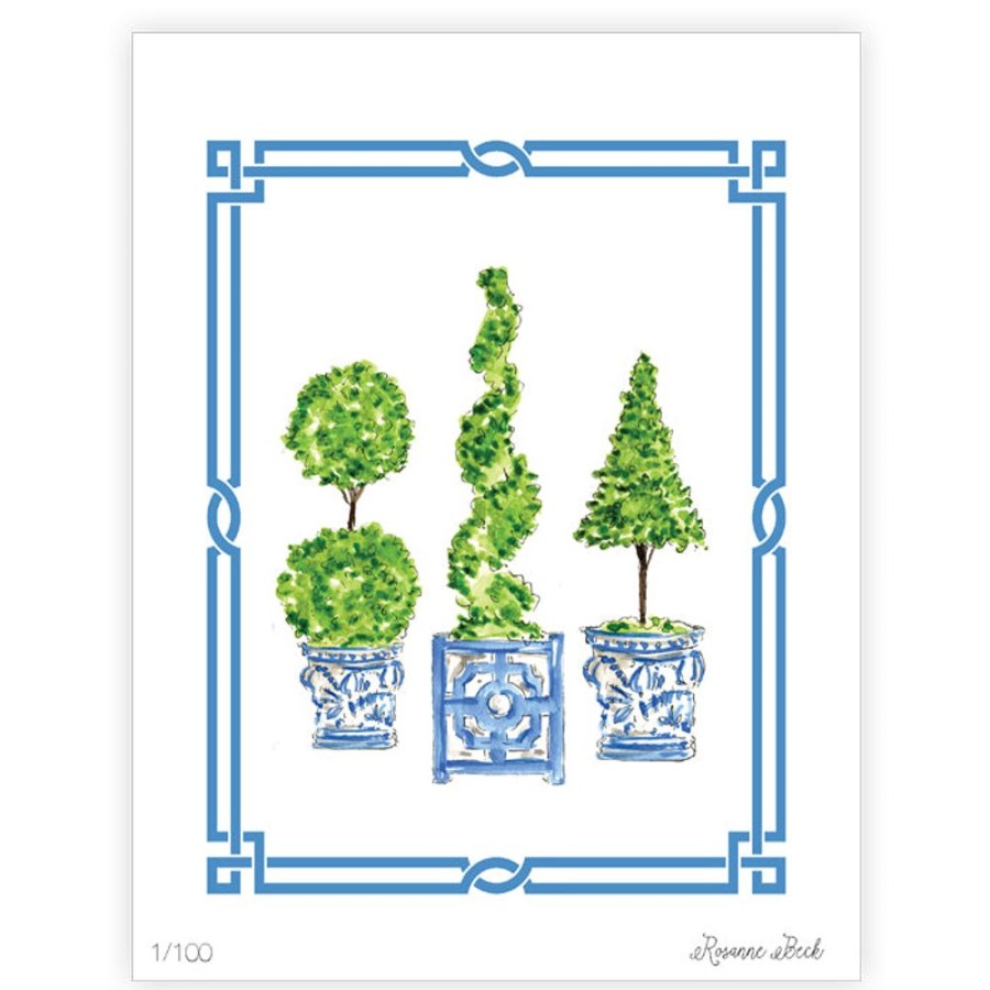 Home & Entertaining Rosanne Beck | Topiary Trio With Asian Pot Watercolor Art Print