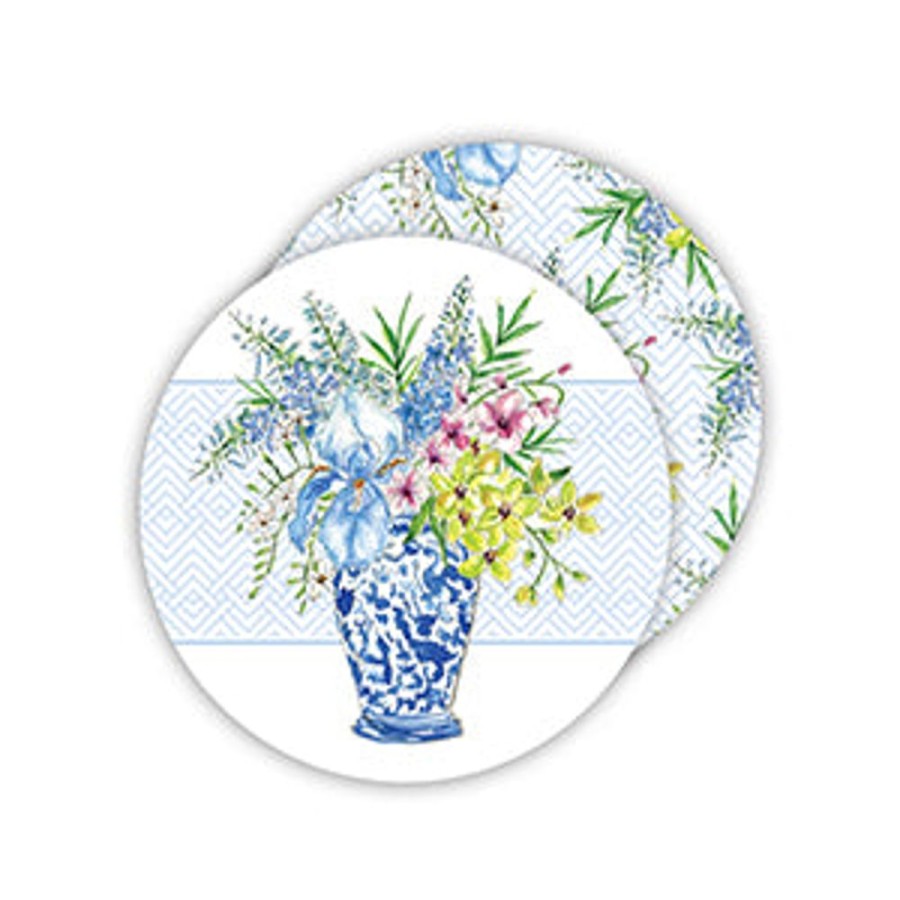 Home & Entertaining Rosanne Beck | Handpainted Floral Blue Chinoiserie Vase Paper Coasters