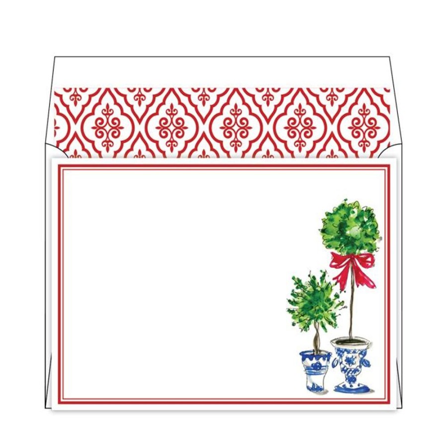 Notes & Pads Rosanne Beck | Handpainted Holiday Topiary Duo Flat Note Stationery