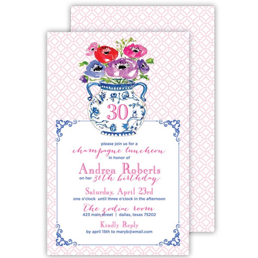 Invitations Rosanne Beck | Handpainted Flowers In Blue Vase Large Flat Invitation