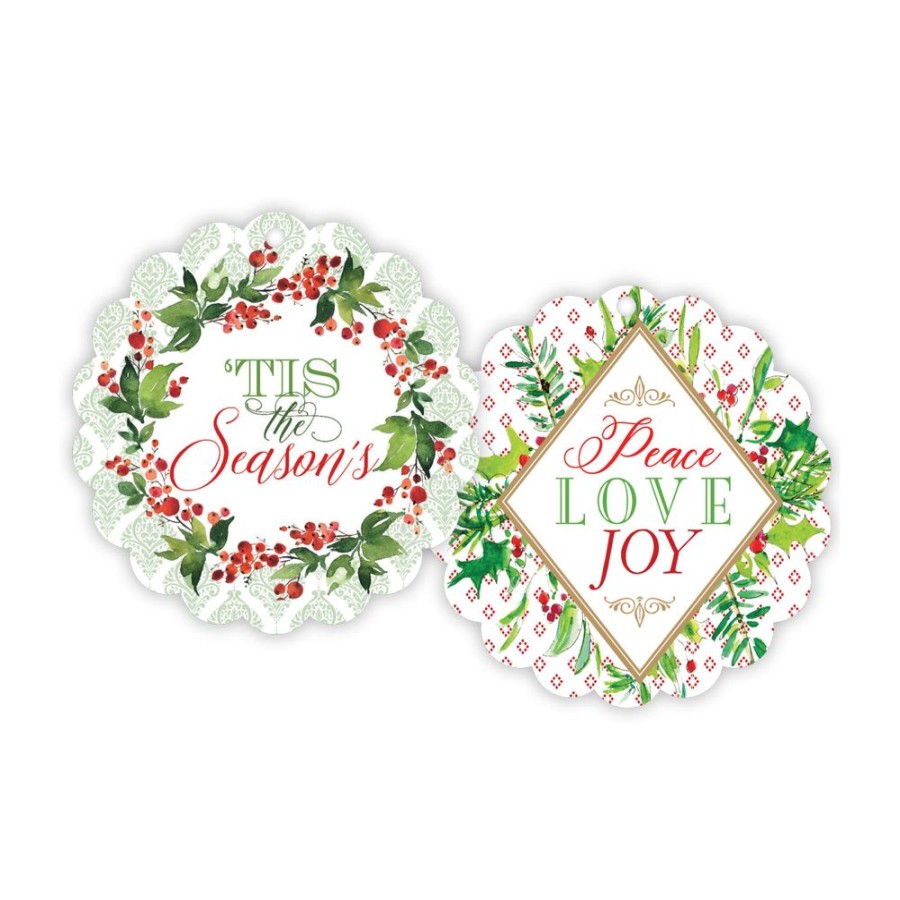 Invitations Rosanne Beck | Tis The Season Peace Love Joy Scalloped Gift Tags