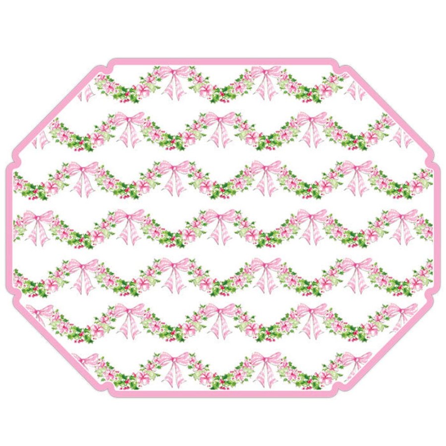 Home & Entertaining Rosanne Beck | Pink Floral And Holly Swag Posh Die-Cut Placemats