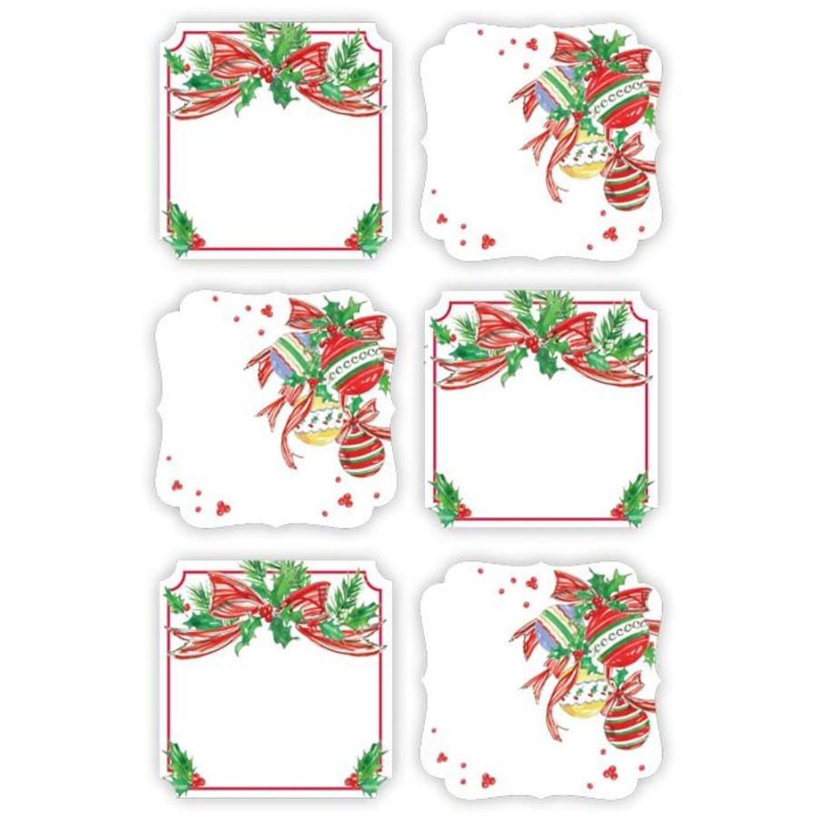 Seasonal Rosanne Beck | Handpainted Red Bow With Holly And Holiday Ornaments Die-Cut Sticker Sheets