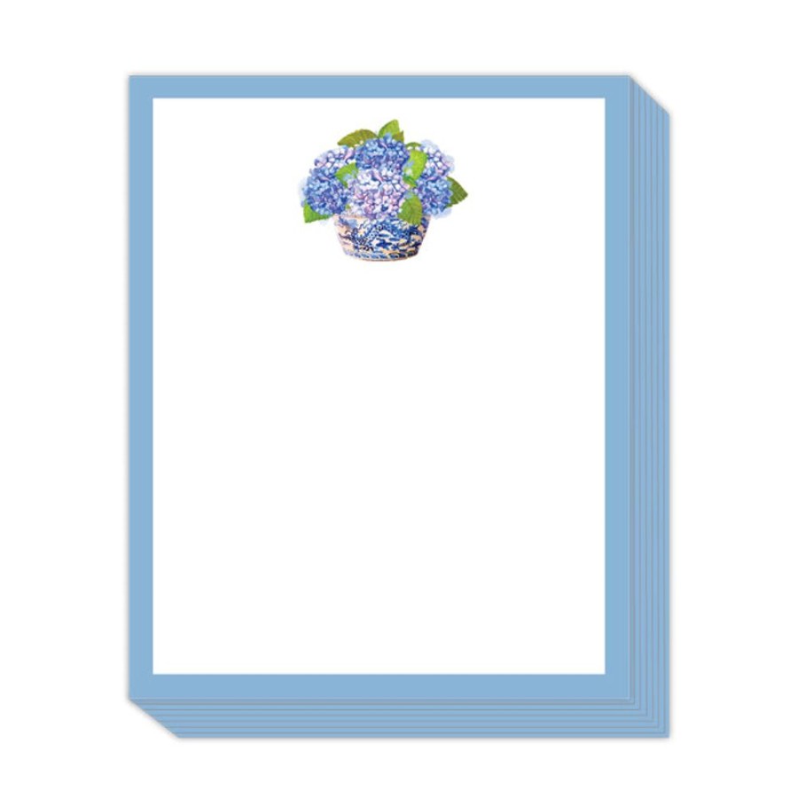 Notes & Pads Rosanne Beck | Tom Tom Handpainted Blue Hydrangeas In Chinoiserie Pot Stack Pad