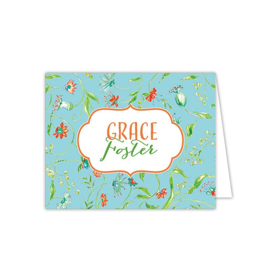 Notes & Pads Rosanne Beck | Floral Print On Aqua Folded Note