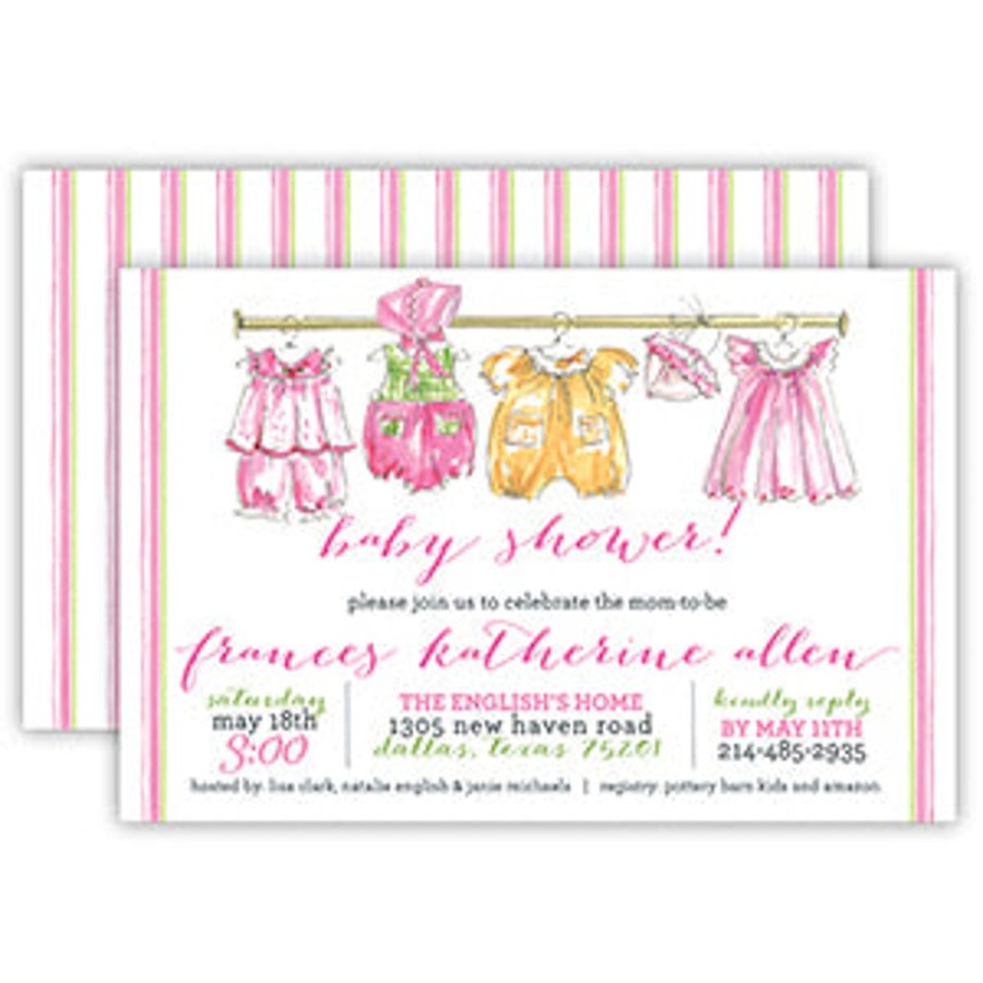 Invitations Rosanne Beck | Handpainted Girls Clothesline Large Flat Invitation