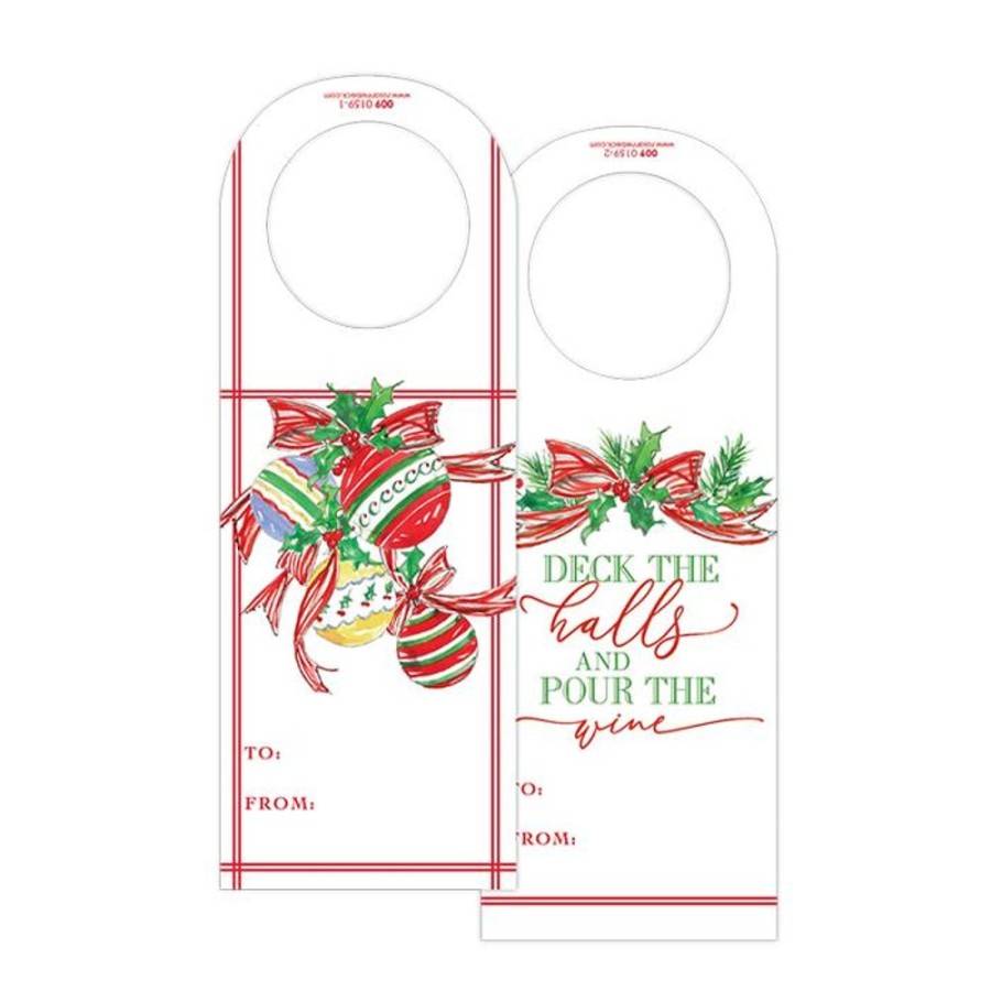 Seasonal Rosanne Beck | Handpainted Ornaments/Deck The Hall And Pour The Wine Wine Tag