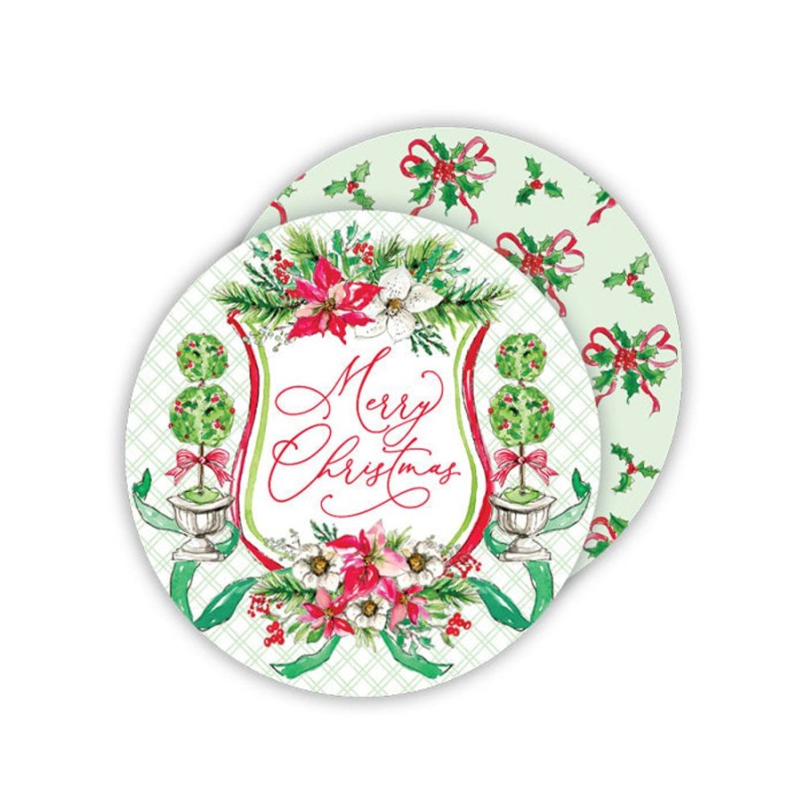 Home & Entertaining Rosanne Beck | Merry Christmas Holiday Crest Paper Coasters