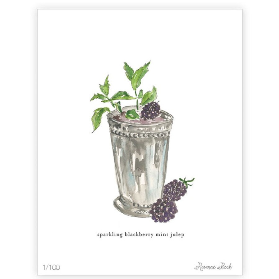 Home & Entertaining Rosanne Beck | Sparkling Blackberry Mint Julep Watercolor Art Print