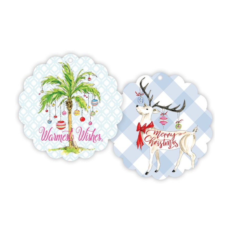 Seasonal Rosanne Beck | Warmest Wishes White Reindeer Scalloped Gift Tags