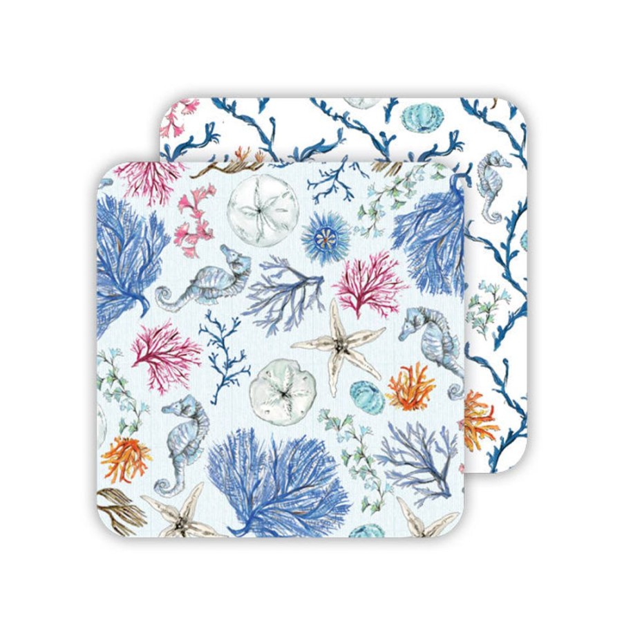 Home & Entertaining Rosanne Beck | Coastal Blue Coral & Trellis Paper Coasters