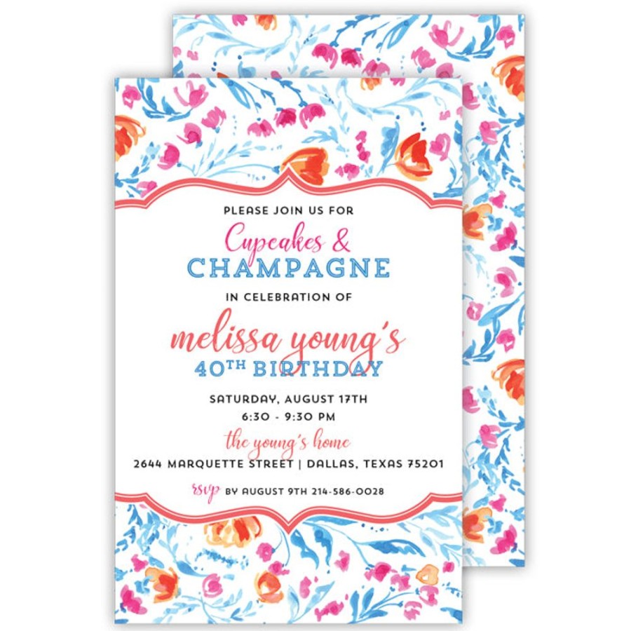 Invitations Rosanne Beck | Orange And Blue Floral Large Die-Cut Invitation