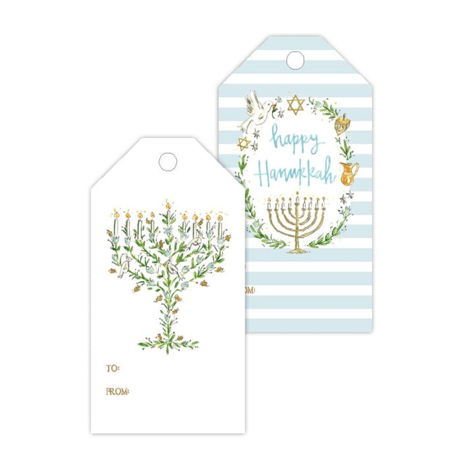 Invitations Rosanne Beck | Handpainted Floral Menorah Gift Tags