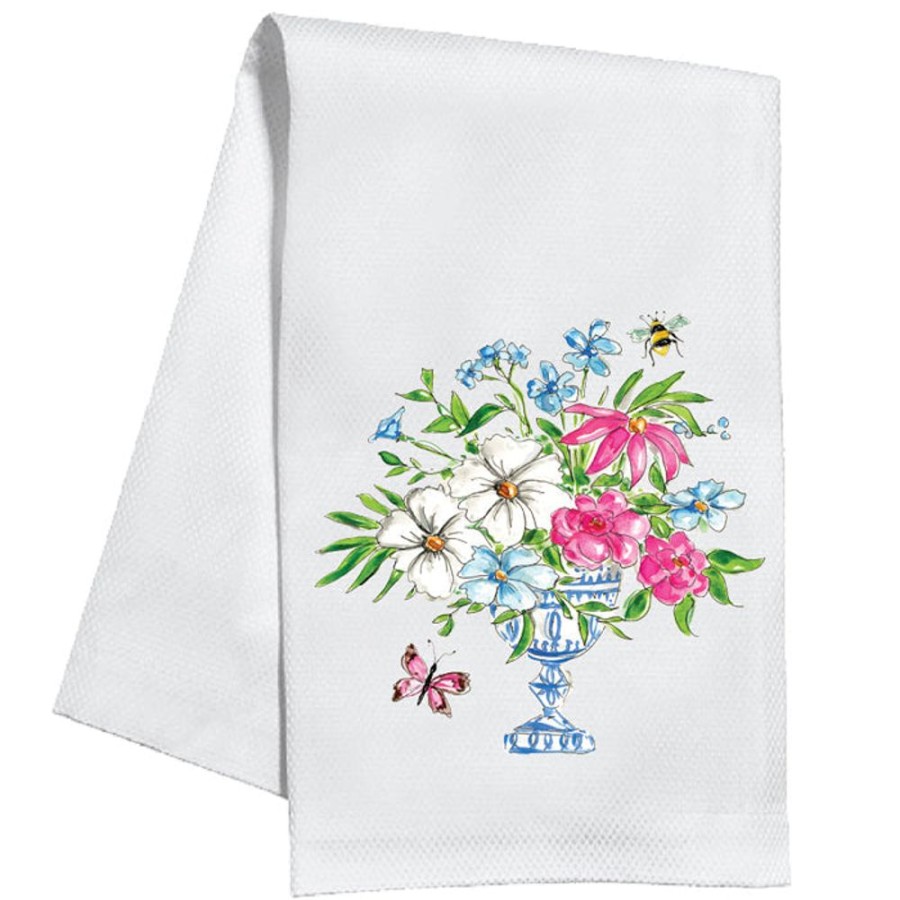 Home & Entertaining Rosanne Beck | Turquoise Handpainted Floral Arrangement Kitchen Towel