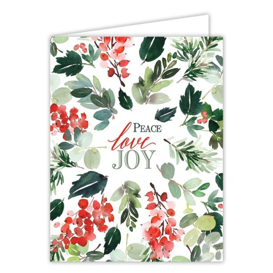 Invitations Rosanne Beck | Peace Love Joy Holly Springs And Greenery Greeting Card