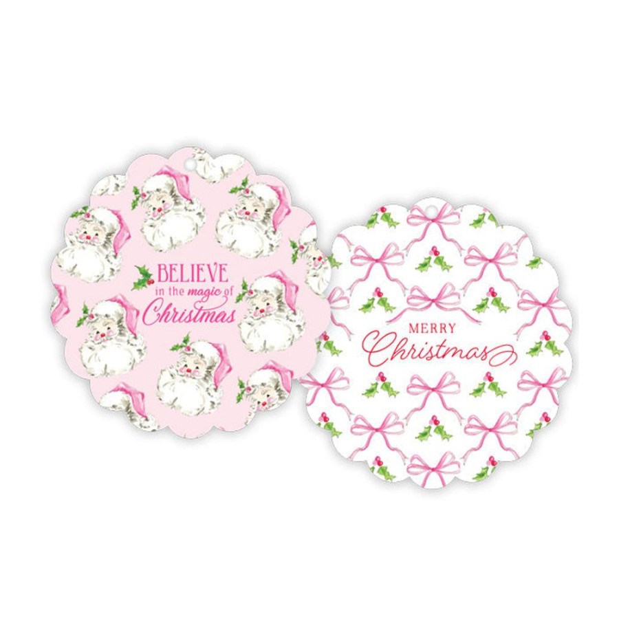 Seasonal Rosanne Beck | Pink Santa Scalloped Gift Tags