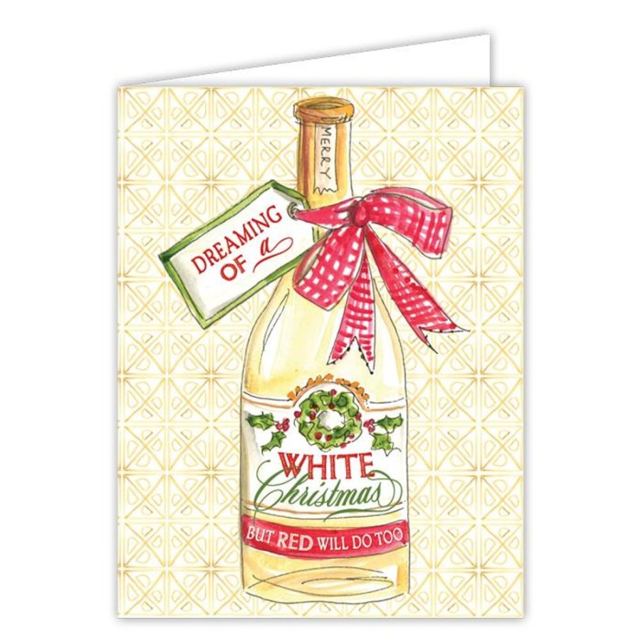 Invitations Rosanne Beck | Dreaming Of A White Christmas But Red Will Do Handpainted Wine Bottle Greeting Card