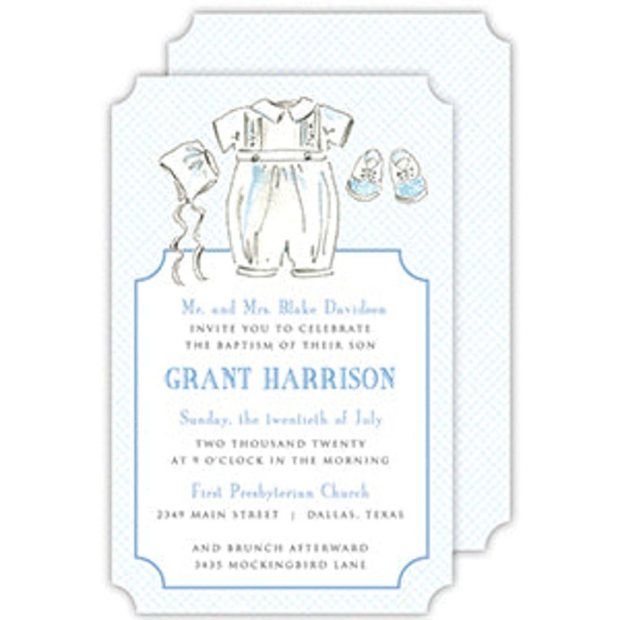 Invitations Rosanne Beck | Handpainted Christening Suit Blue Large Die-Cut Invitation