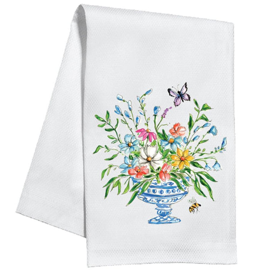 Home & Entertaining Rosanne Beck | Blue Handpainted Floral Arrangement Kitchen Towel