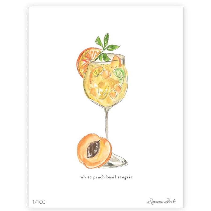 Home & Entertaining Rosanne Beck | White Peach Basil Sangria Watercolor Art Print