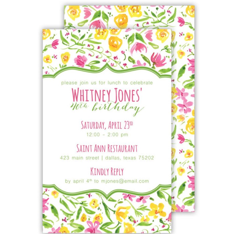 Invitations Rosanne Beck | Yellow Floral Border Large Flat Invitation