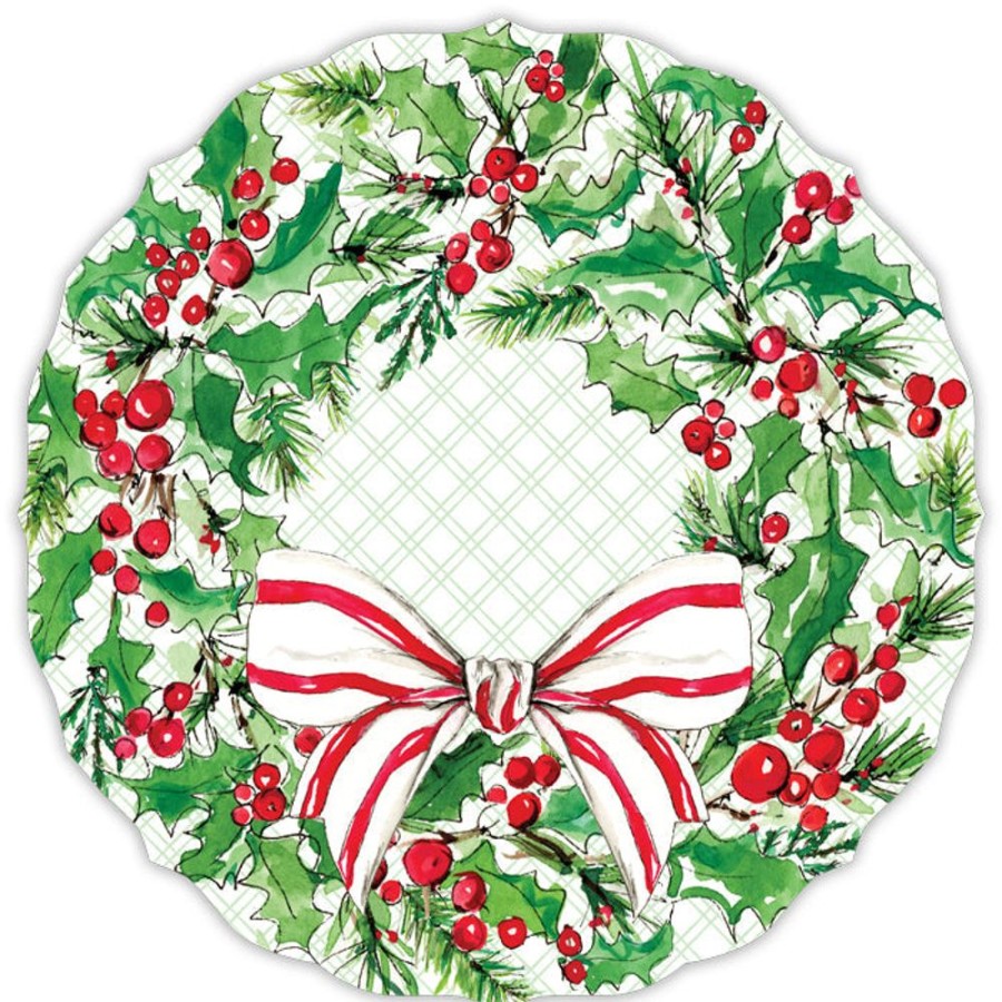 Home & Entertaining Rosanne Beck | Holly Wreath With Bow Posh Die-Cut Placemats