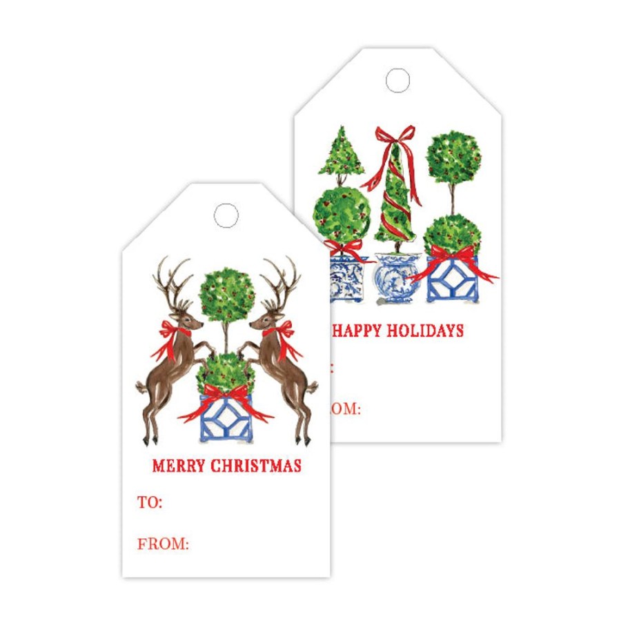 Seasonal Rosanne Beck | Christmas Topiary Trio Animal Duo Gift Tags