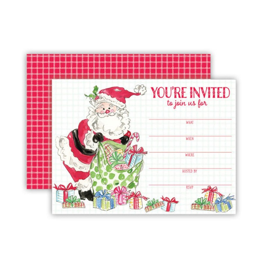 Seasonal Rosanne Beck | Holiday Santa With Packages Fill-In Invitation