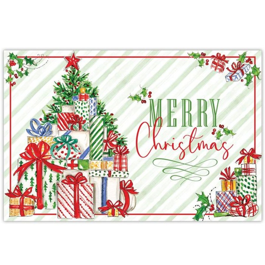 Invitations Rosanne Beck | Merry Christmas Handpainted Tree With Packages Placemat