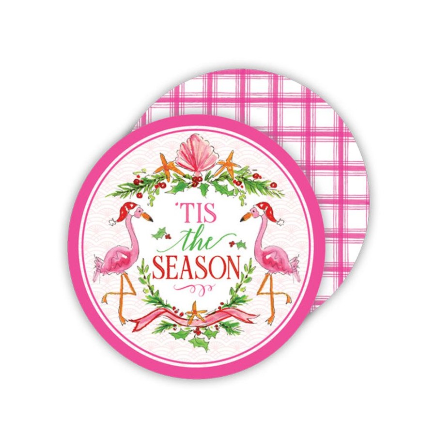 Seasonal Rosanne Beck | Tis The Season Flamingos Paper Coasters