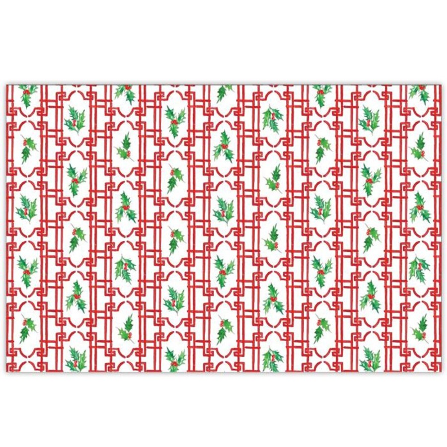 Invitations Rosanne Beck | Handpainted Red Trellis With Holly Placemat