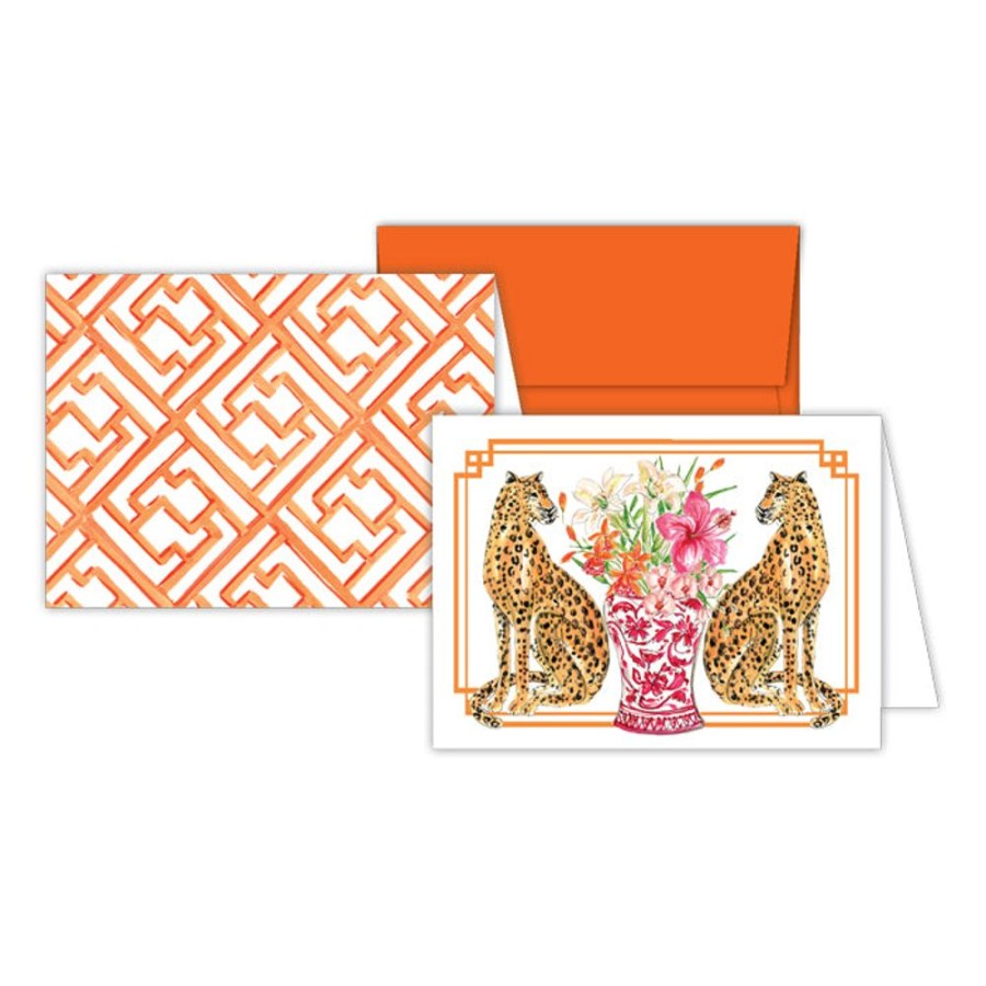 Notes & Pads Rosanne Beck | Cheetah And Lattice Tangerine Stationery Notes