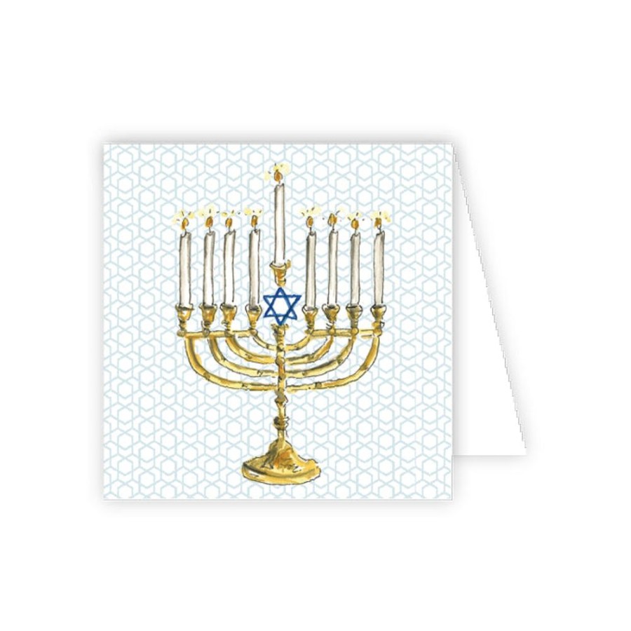 Invitations Rosanne Beck | Handpainted Menorah Gold Enclosure Card