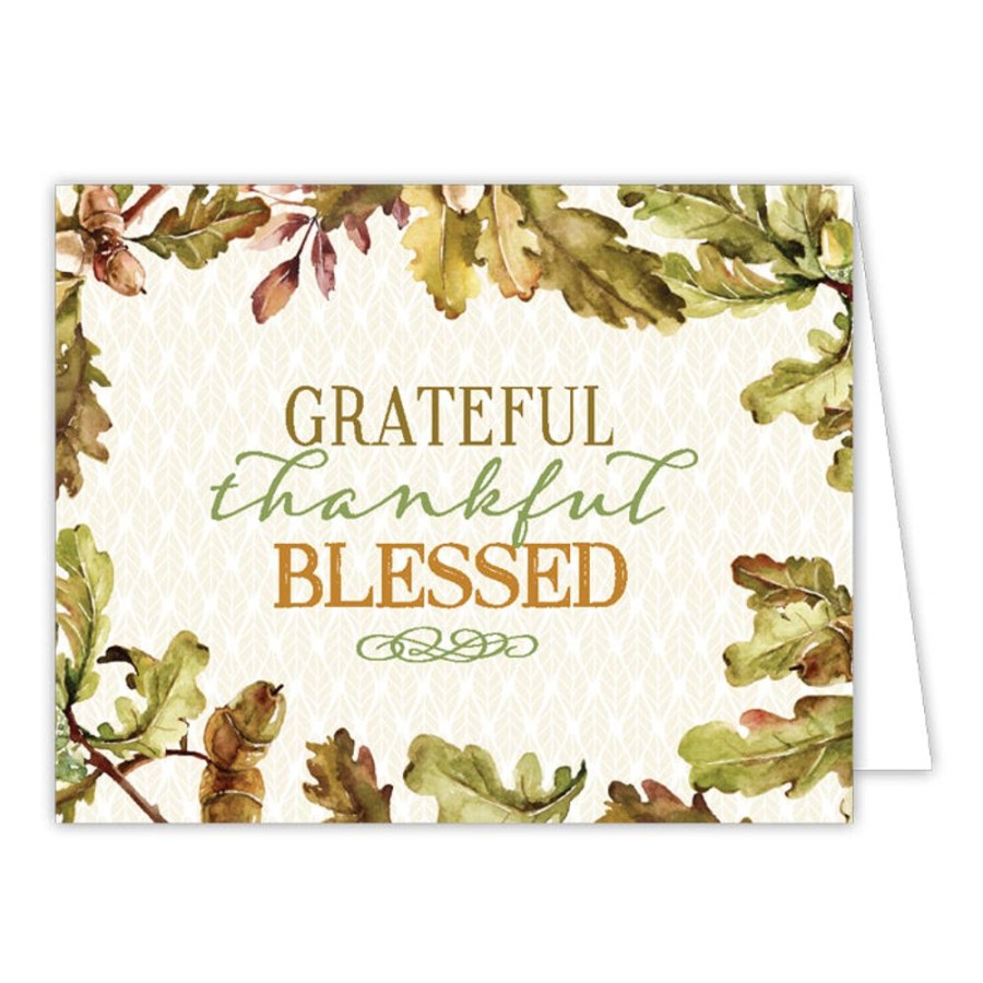 Invitations Rosanne Beck | Grateful Thankful Blessed Acorns And Leaves Greeting Card