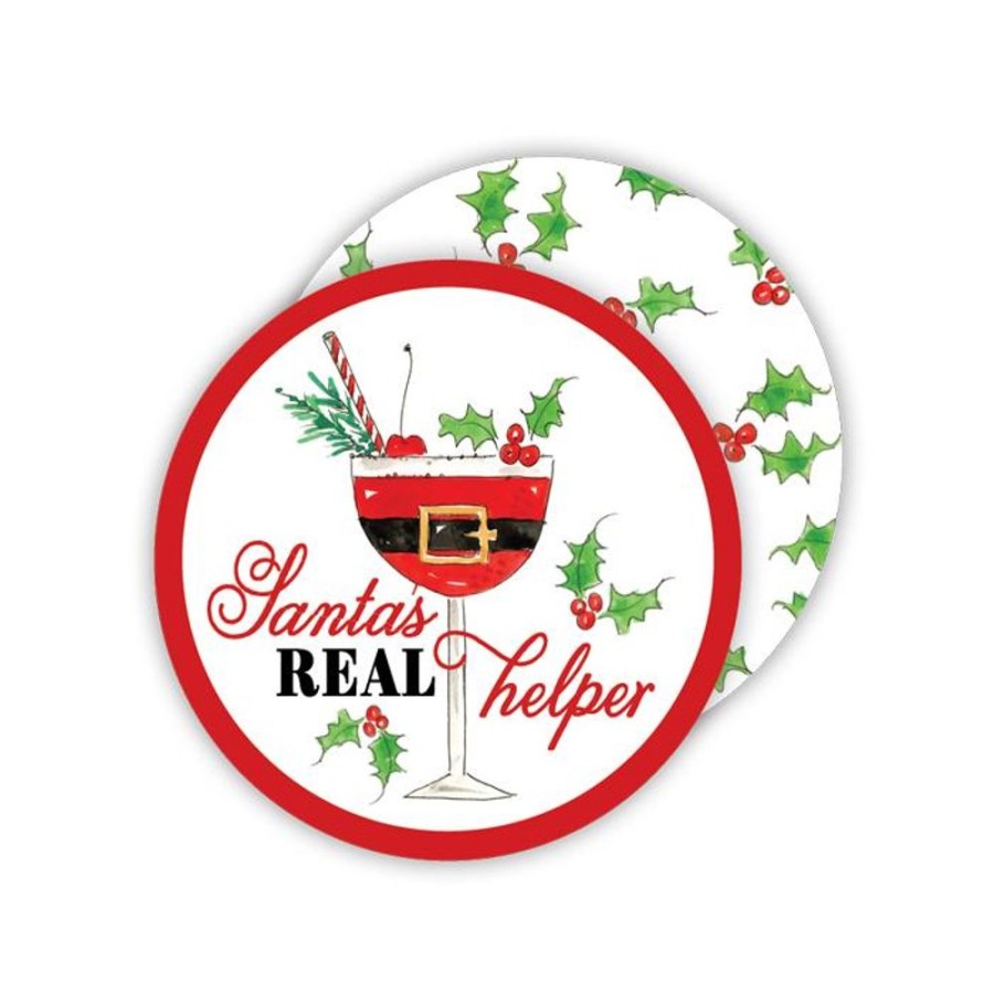 Seasonal Rosanne Beck | Santa'S Real Helper Cocktail/Handpainted Holly Pattern Paper Coasters