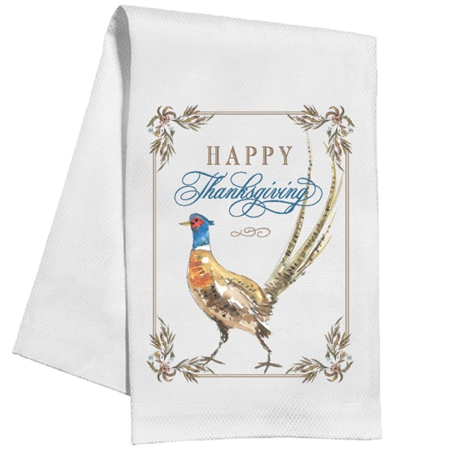 Invitations Rosanne Beck | Happy Thanksgiving Handpainted Pheasant Kitchen Towel